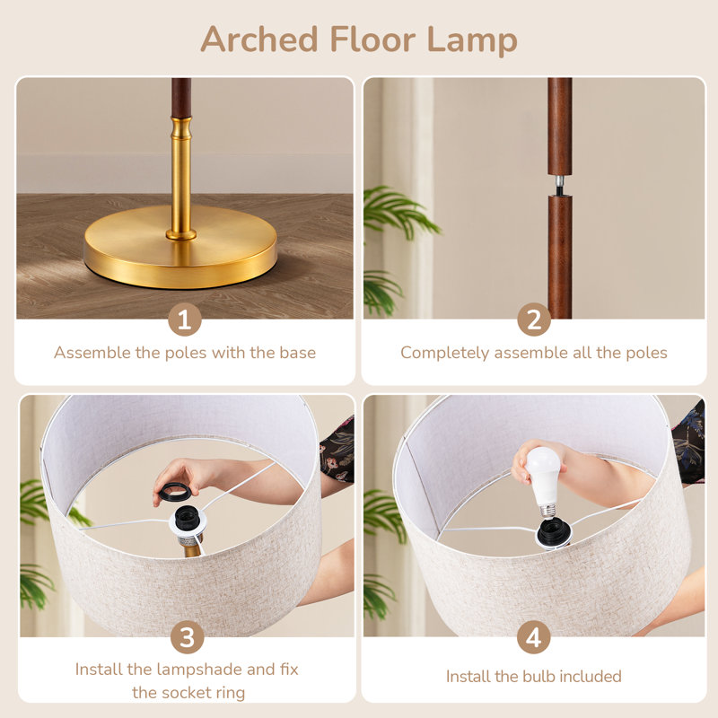 61.8" Dimmable Standard Floor Lamp With Remote and Bulb Included, Gold