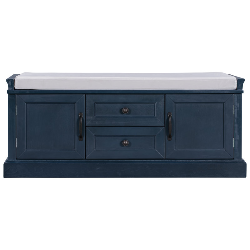 Banc de rangement en velours, Bleu marine antique