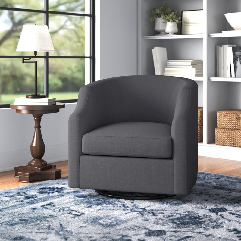 Debbie Polyester Swivel Barrel Chair, Gray 100% Polyester