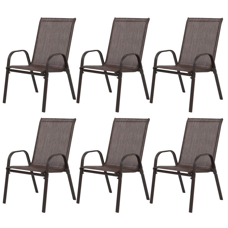 6 Piece Brown Patio Dining Chairs, Weather-Resistant Textilene Fabric Arm Chairs with High Backrest and Bronze Metal Frame for Outdoor Garden and Poolside