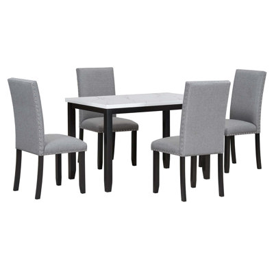 5-Piece Dining Table Set For 4,Modern Kitchen Table And Chairs Set Of 4,Faux Marble Dining Table With 4 Upholstered Chairs For Small Space -  Lark Manor™, E54177D05E504C3F9D9567A67E51A5B8