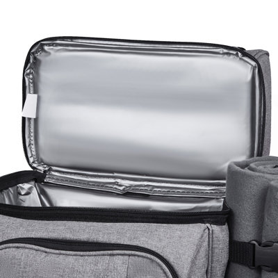 Beach Picnic Backpack Bag for 4 Person with Cooler Compartment Grey