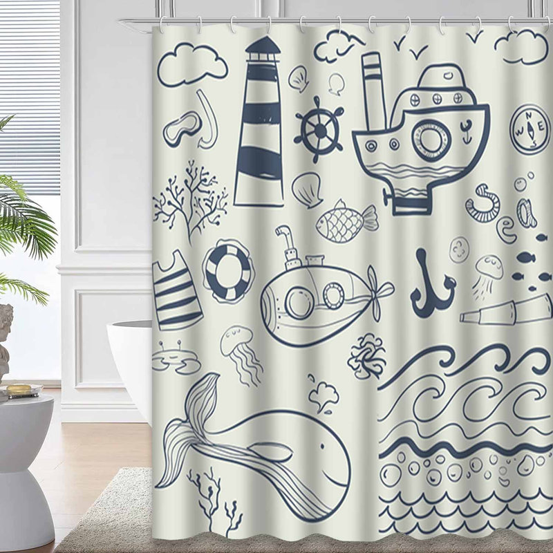 Rideau de douche imperméable mignonne avec 12 crochets, L 72 po x l 78 po