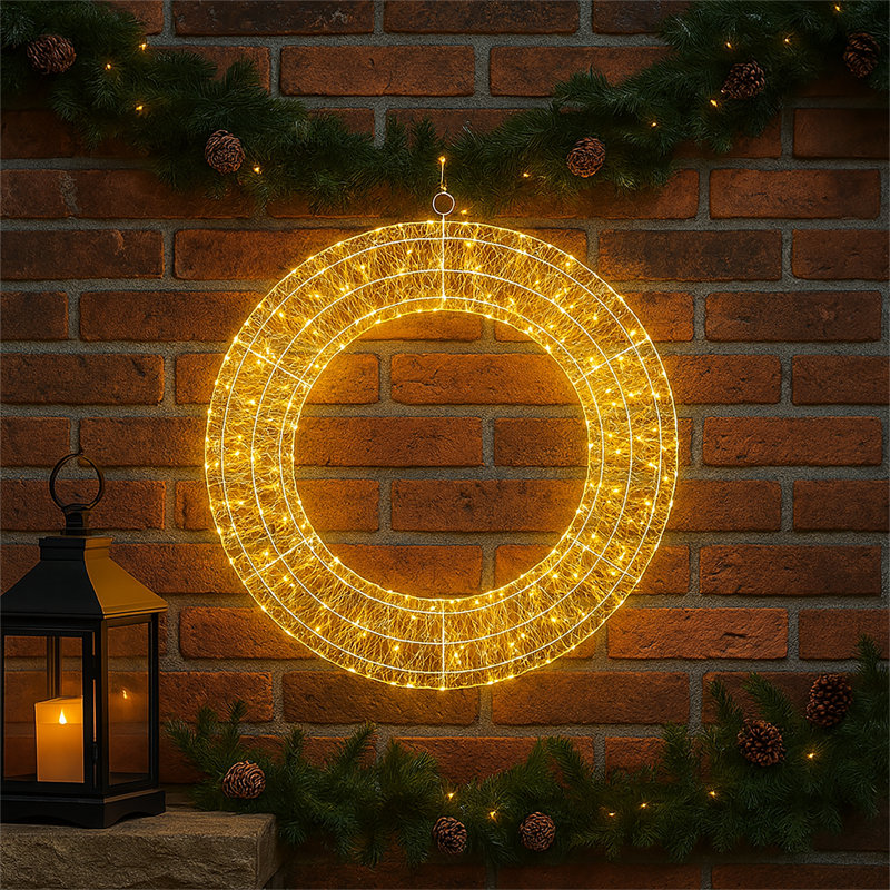 Indoor / Outdoor Led Wreath Lighted Window Décor, 50cm H x 50cm W x 5cm D, Warm White