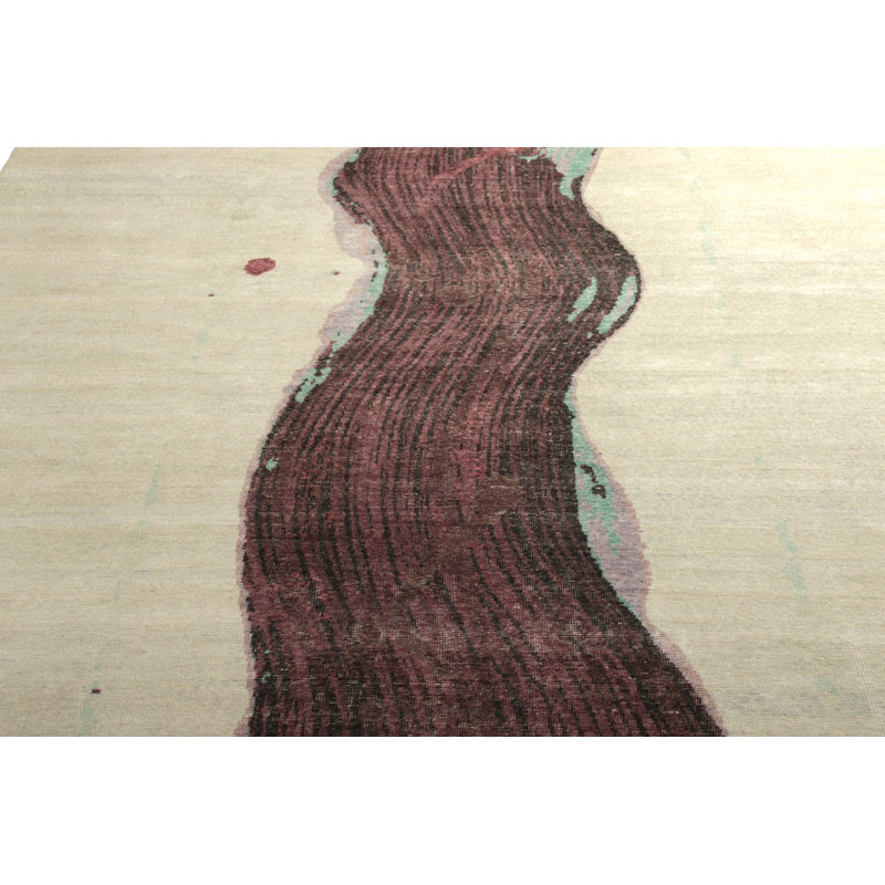 Distressed Homage Hand Knotted Wool Striped Area Rug, Rectangle 10' x 14'