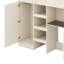 Structure de lit en bois avec garde-robe intégrée, bureau, tablettes de rangement et tiroirs-131273575