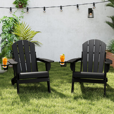 HDPE Folding Outdoor Adirondack Chair With Cup Holder (Set Of 2) by Highland Dunes