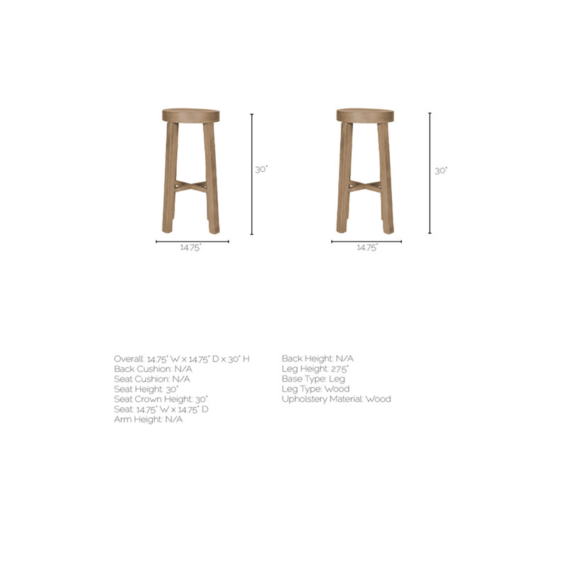 Derrek Solid Wood Counter Stool, Bar Stool (30” Seat Height)