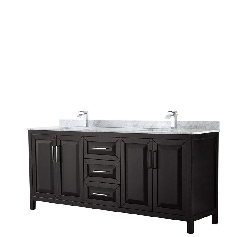 Daria 80'' W Double Vanity, Dark Espresso, Polished Chrome, White Cultured Marble