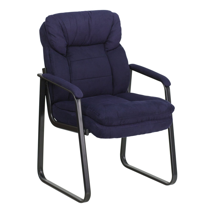 Executive Side Reception Chair with Lumbar Support and Sled Base, Blue Microfiber