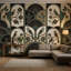 Papier peint art déco oiseaux sarcelle et or-1916795268-1916795269