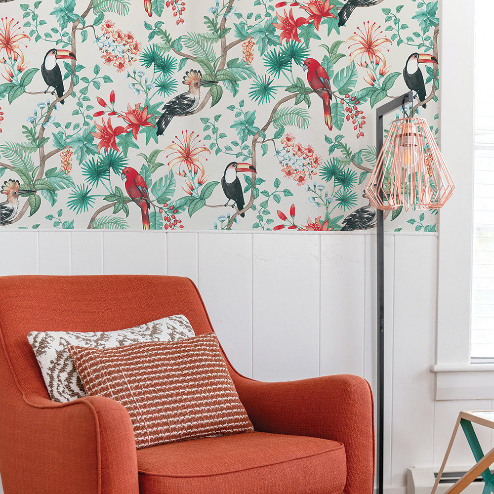Birds of Paradise Peel and Stick Wallpaper, Beige