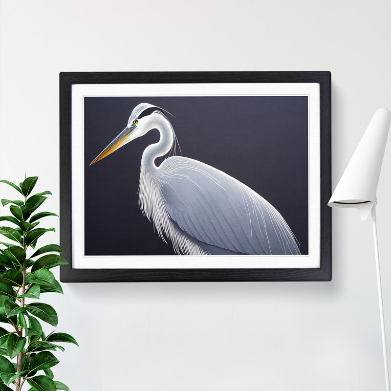 XH1022-4408X Gorgeous Heron Bird - Single Picture Frame Print, 46cm H x 64cm W, Black