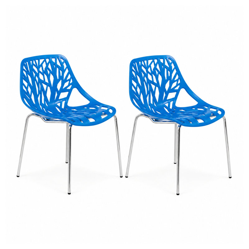 Chaises d'appoint empilables avec dossier à découpes florales et pieds en acier inoxydable - sièges de cuisine, de restaurant ou de banquet modernes