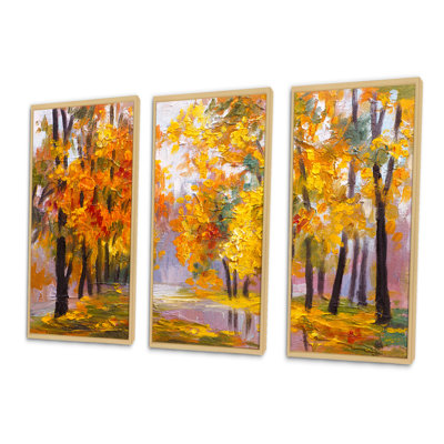 Forest Full Of Fallen Leaves In Autumn - Lake House Framed Canvas Wall Art Set Of 3 -  Loon PeakÂ®, 3C429F78CDE54791996E3C829D767F98