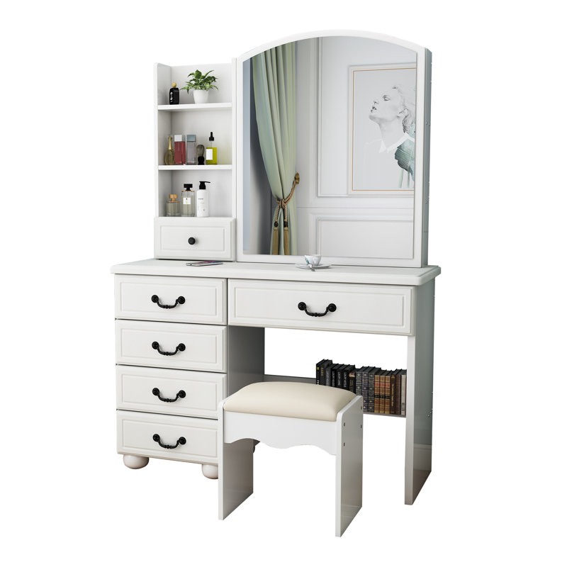 Coiffeuse moderne avec lumières et table - 3 modes de couleur, armoire de rangement spacieuse avec miroir