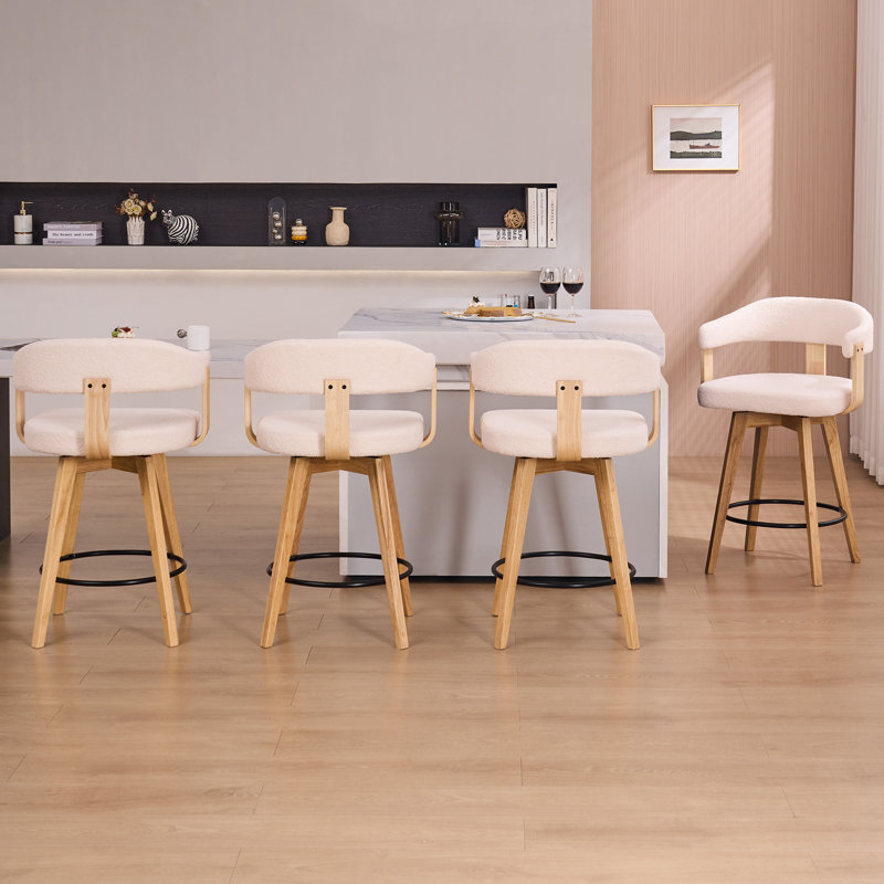 Tabouret de bar pivotant revêtu de lin 26 po, 4, Boucle blanc, Chêne