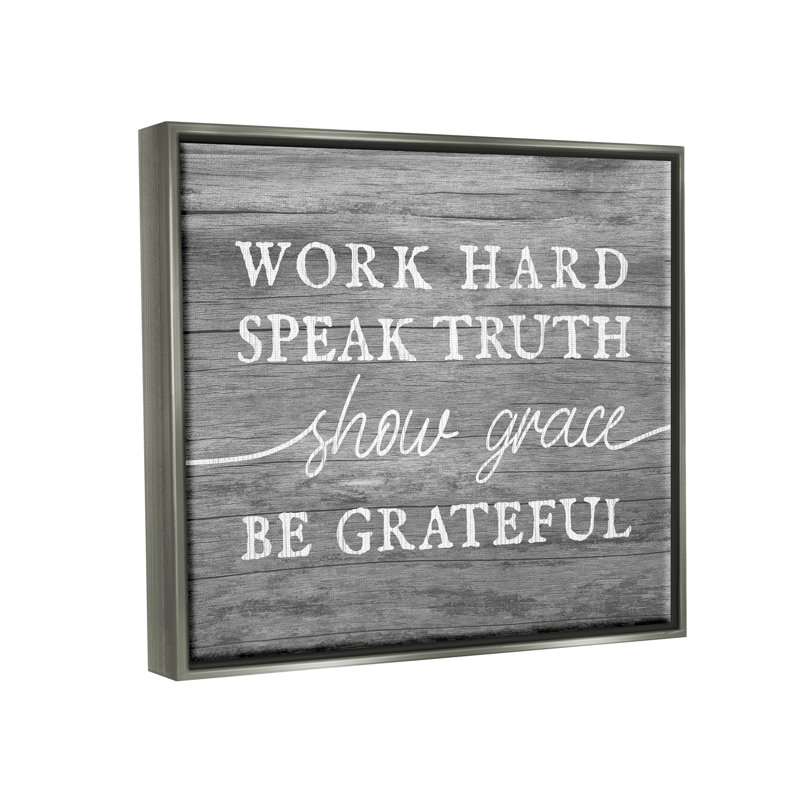 Be Be Grateful, H 17 po x l 21 po x P 1,7 po, Cadre flottant gris lustré