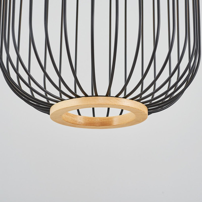 Industrial Wooden Chandelier, Black Finish, 11.8 in Diameter x 47.2 in Height | 1 x E27 Socket, Max 40W | Stylish Lighting for Modern Homes & Offices, Elegant Plain Design, Bulb Not Included