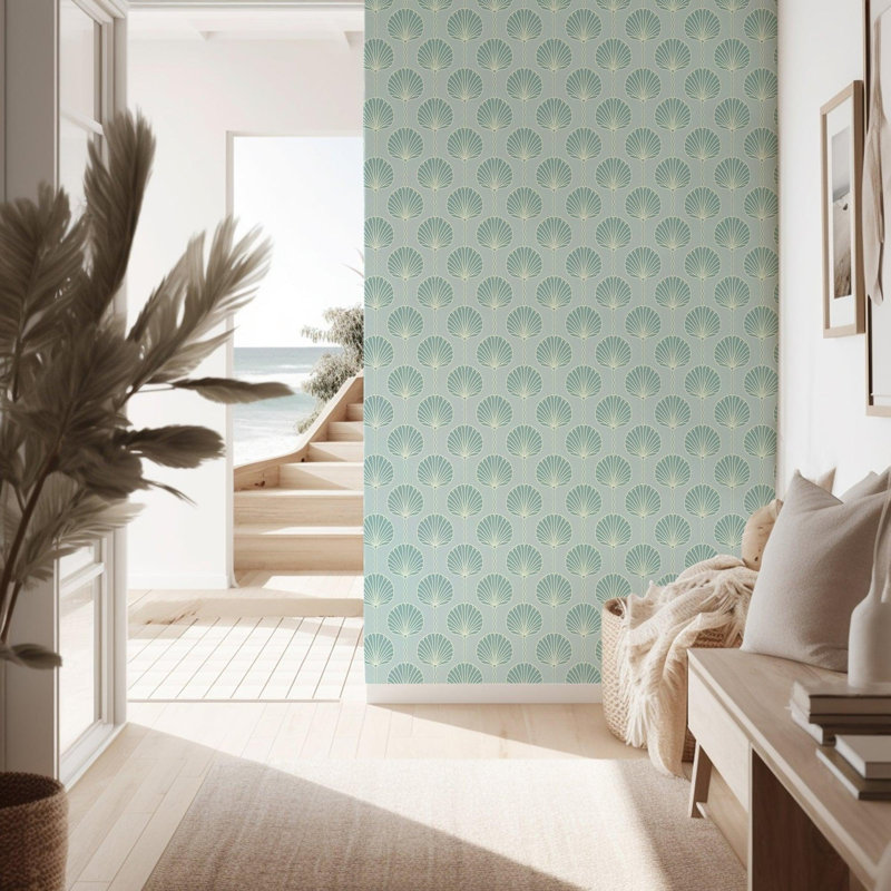 Deco Lily - Wallpaper, Teal, Faux Grasscloth
