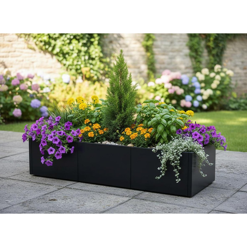 Metal Planter Box for Outdoor Plants, Open Base Design, 12" H x 51" W x 18" D