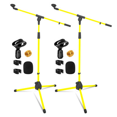 Paire de pieds de micro à 5 trépieds pour micro de plancher à hauteur ajustable robuste avec bras et piédestal pour micro