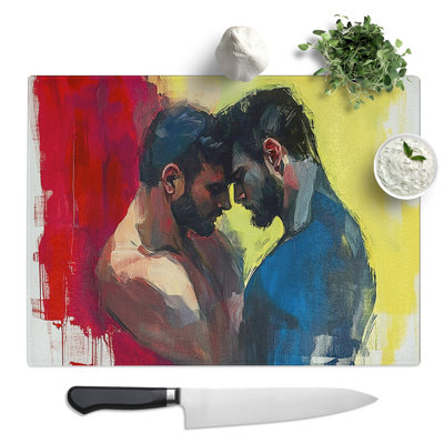 Two Men In Love Graphic  Glass Chopping Board