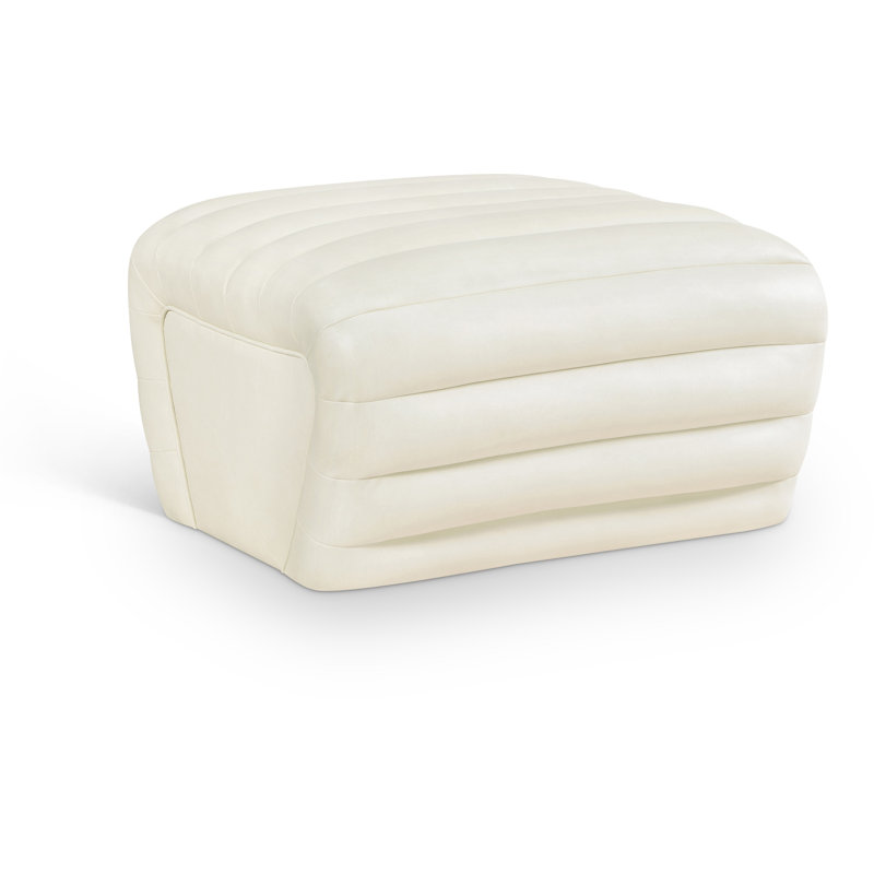 Vega Leather Ottoman, Cream Vegan Leather