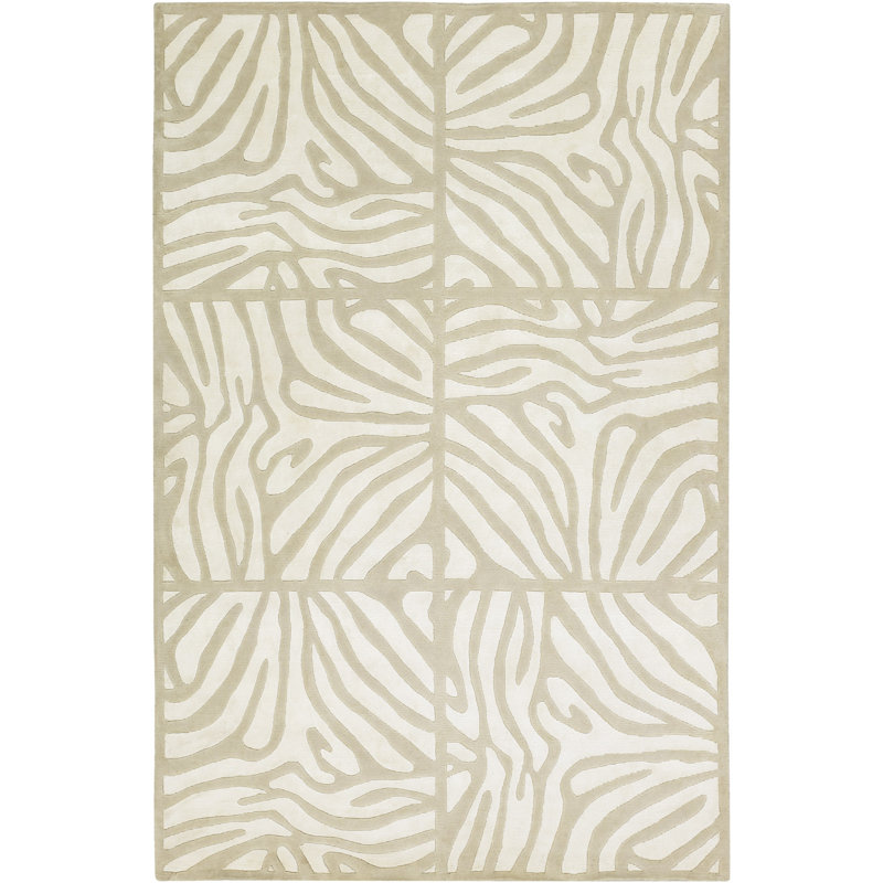 Tapis crème/kaki en laine noué la à la main Shirli, Rectangle 2 pi x 3 pi