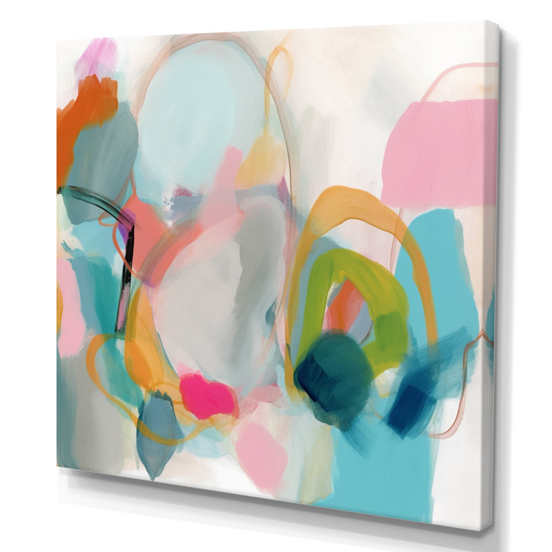 Rose, bleu, minimalisme, fludité, art abstrait minimaliste, H 16 po x l 16 po x P 1 po, Toile tendue