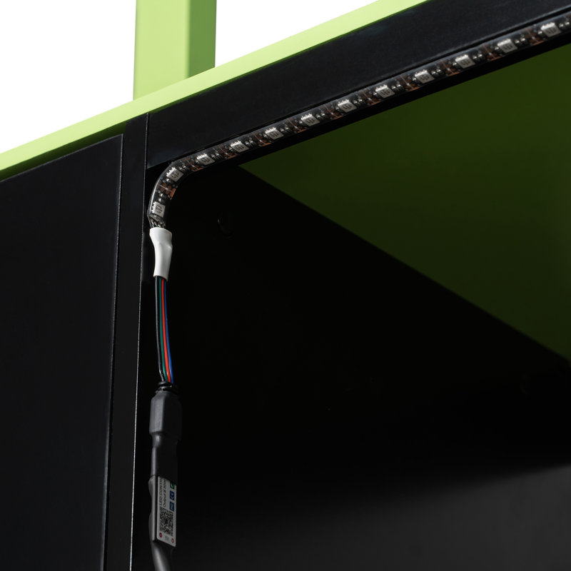 3 Drawers Modern Loft Bed With Lighted Desk And Storage Bookcase, Full Size, Green