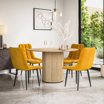 Arlo Walnut Table Top W Walnut Legs + Nova Velvet Dining Chair Beige Set Of 6