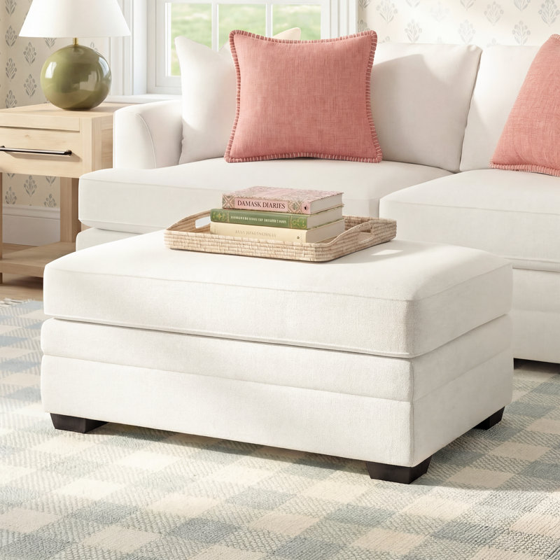 Edan Upholstered Ottoman, Nomad Snow Crypton® Chenille