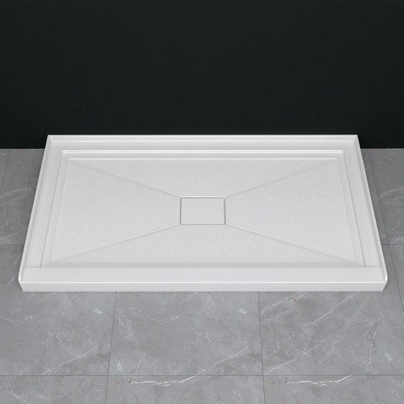 Bases de douche et casseroles Base de douche blanche à seuil simple l 60 po x P 32 po avec ensemble de bonde et couvercle de bonde inclus, antidérapant
