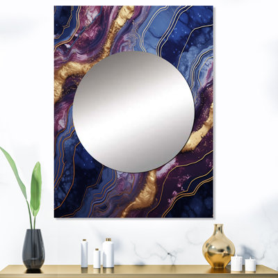 Minquadale bleu et or abstrait marbre Essence IV - miroir mural, miroir mural décoratif moderne, impression d'art en métal
