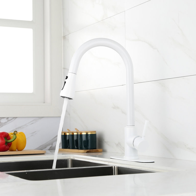 Pull Out Spray Kitchen Faucet - Modern Style, Stainless Steel, White Easy Installation, Flexible Water Flow And Temperature Adjustment With Design, Steel Install Without Hassle & Operate Smoothly