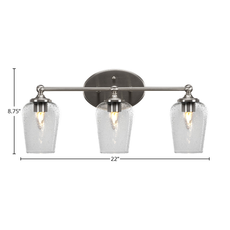 Aitkens Light Bath Bar Shown With 5" Clear Bubble Glass, Brushed Nickel, 3