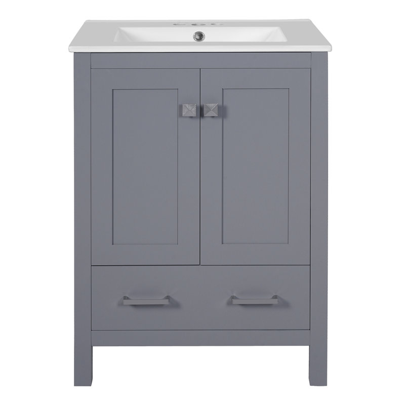 Meuble-lavabo de rangement en bois massif de style transitionnel compact pour les salles de bain modernes