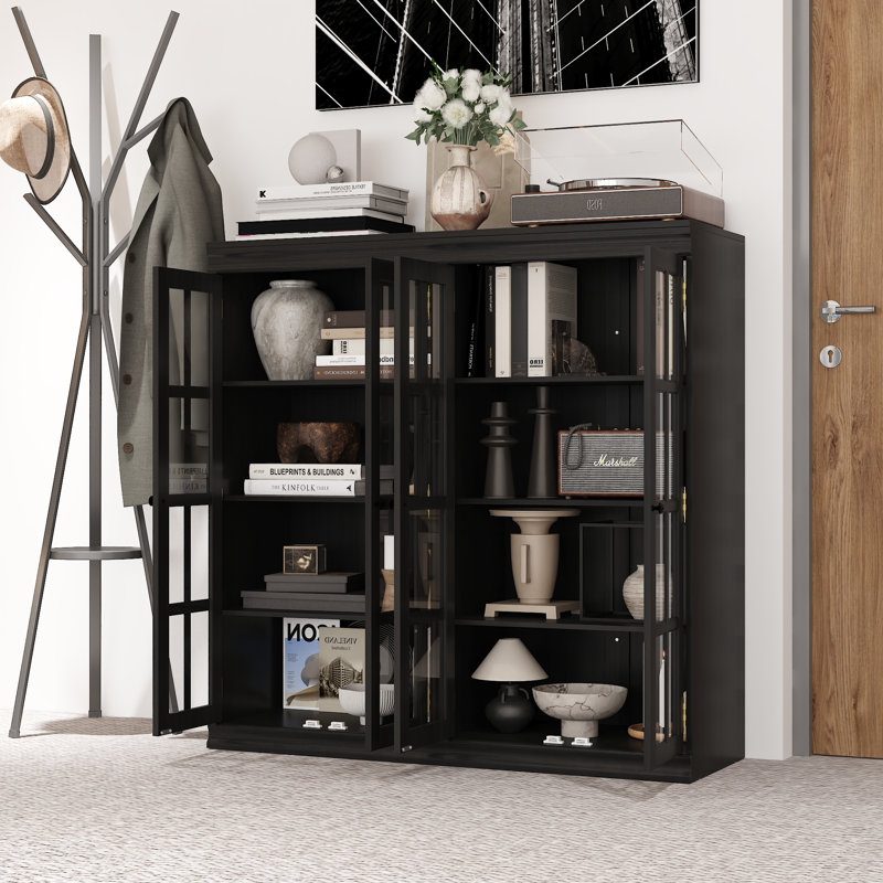 47.2 '' Four-Layer Square Combatable Bookcase With Glass Doors, Black