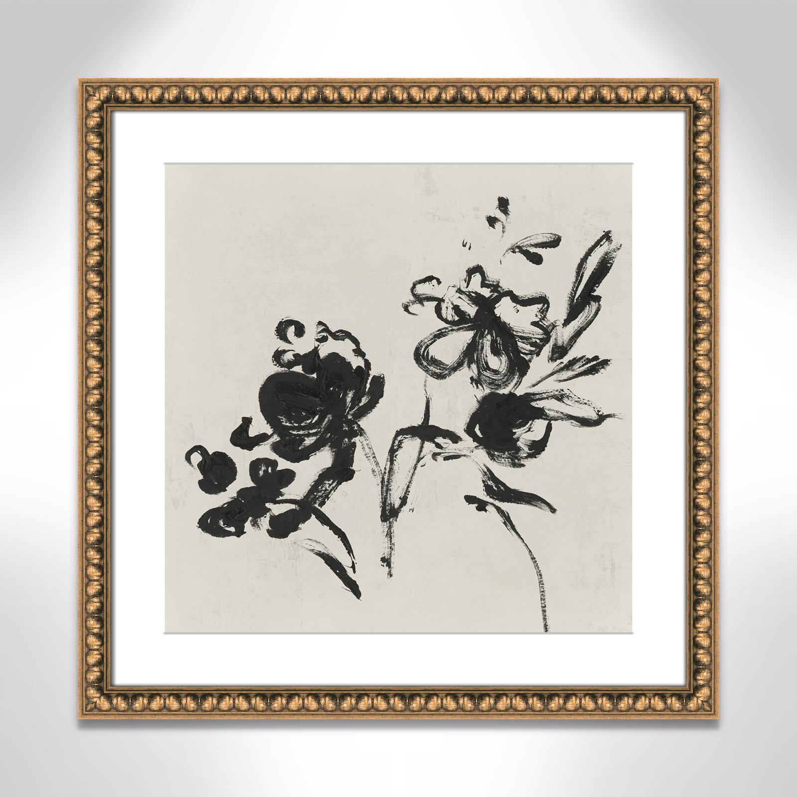 Frony "Black Florals I" Painting by Isabelle Z, 24.75" H x 24.75" W, Gold Bead