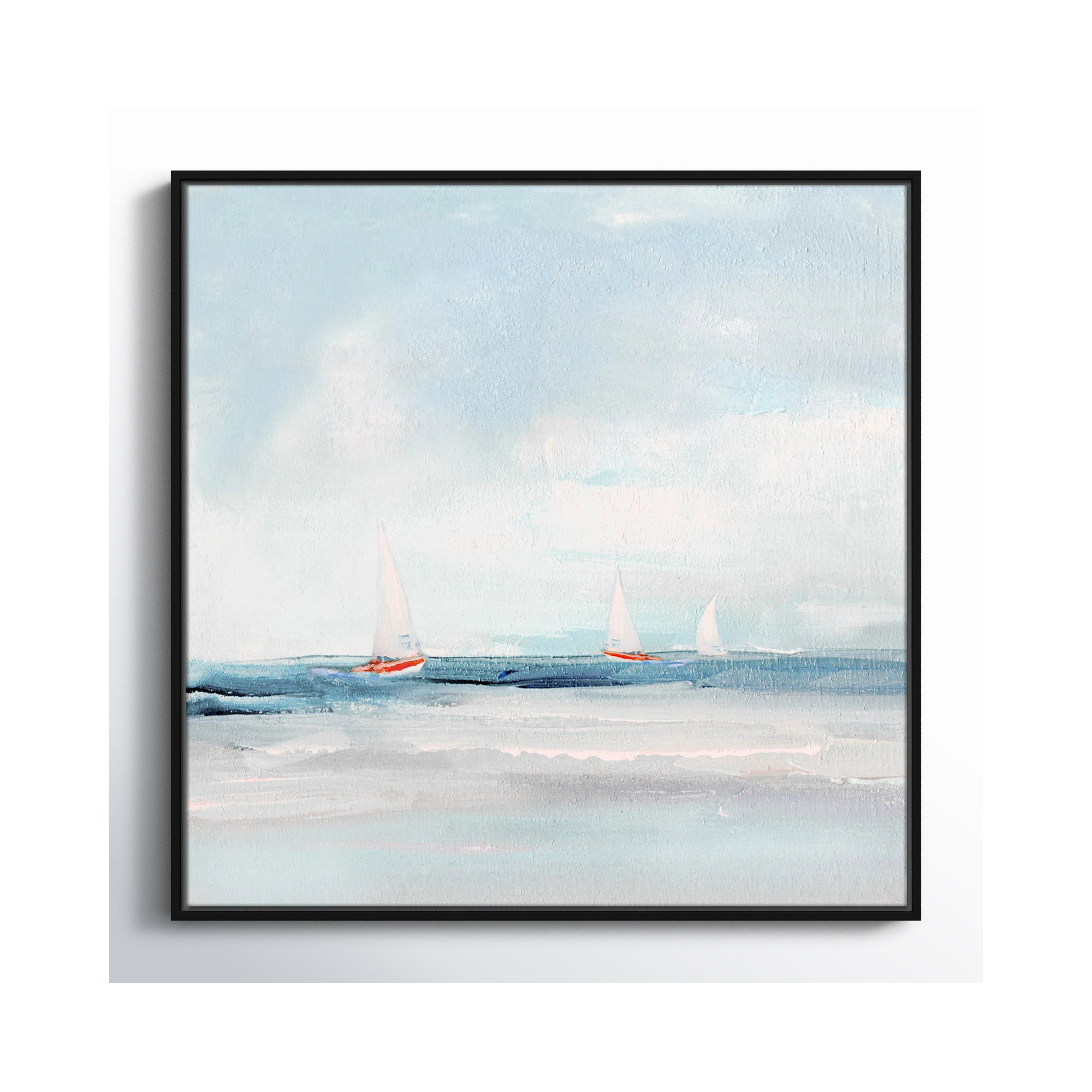 Caribbean Sail by Sally Swatland - Floater Frame Print on Canvas, 31.5" H x 31.5" W x 2" D, Black