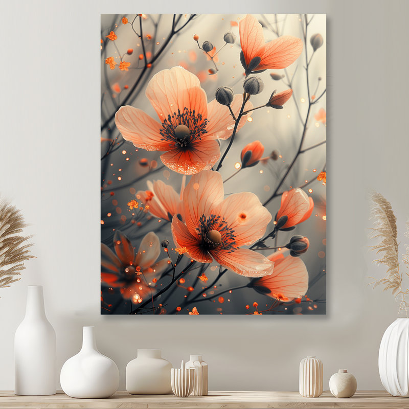 Orange orange, coucher de soleil, splendeurs et fées - art mural fleurs, Métal métal, H 32 po x l 16 po x P 1 po