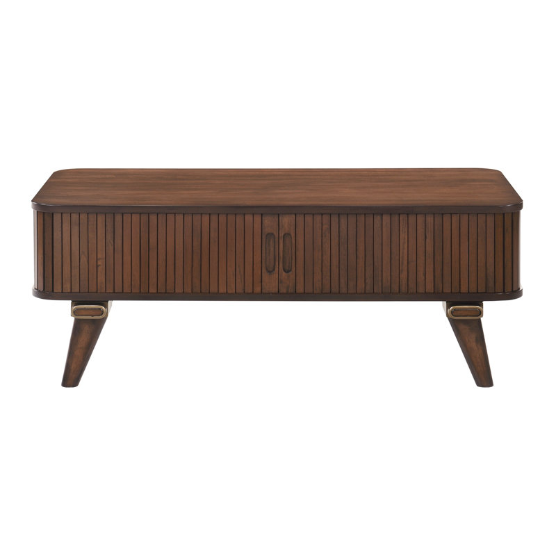 1Pc Storage Cocktail Table Walnut Finish Tambour Doors 2X Shelves Modern Living Room