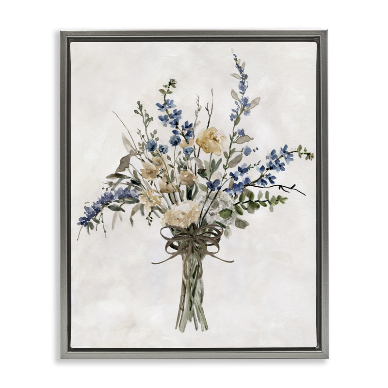 Cadre flottant Subdued Flower Bushel, design par Carol Robinson, H 31 po x l 25 po, Cadre flottant gris lustré
