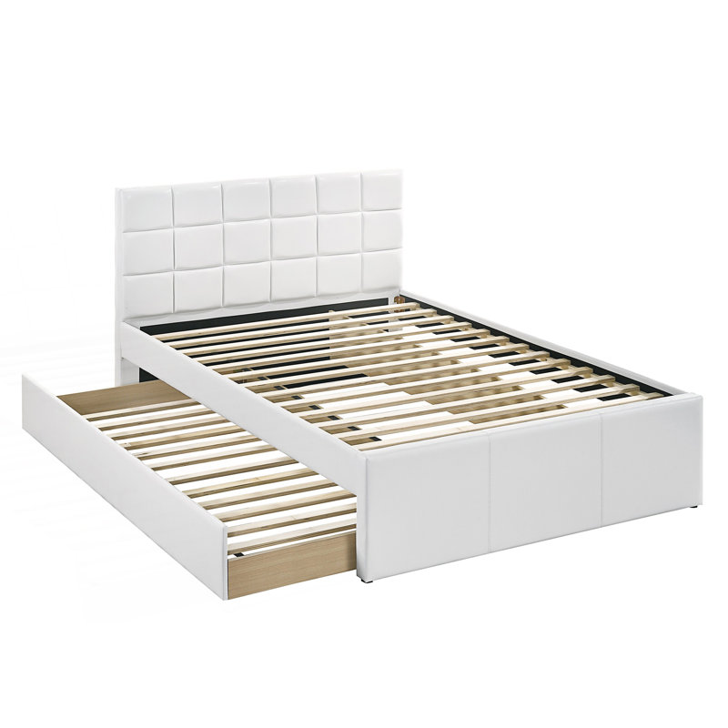Lit gigogne en similicuir, Lit simple, Blanc