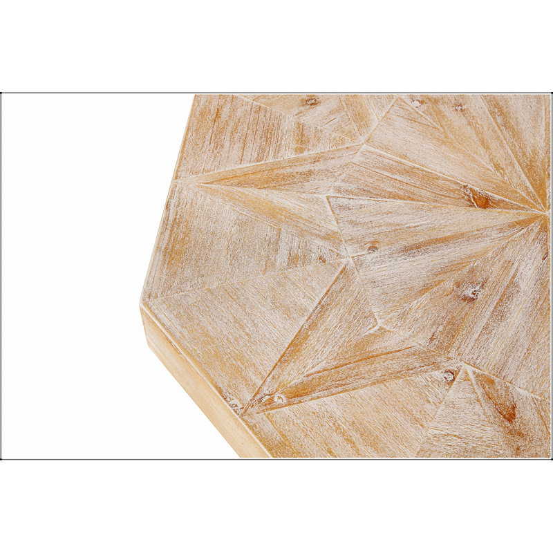 Table basse octogonale en bois avec patchwork, Natural / Oak Natural Wood + Antique White