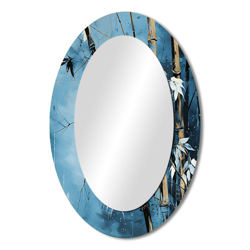 Serenity In Blue Bamboo Forest I - Miroir mural ovale bleu, 36 po x 24 po