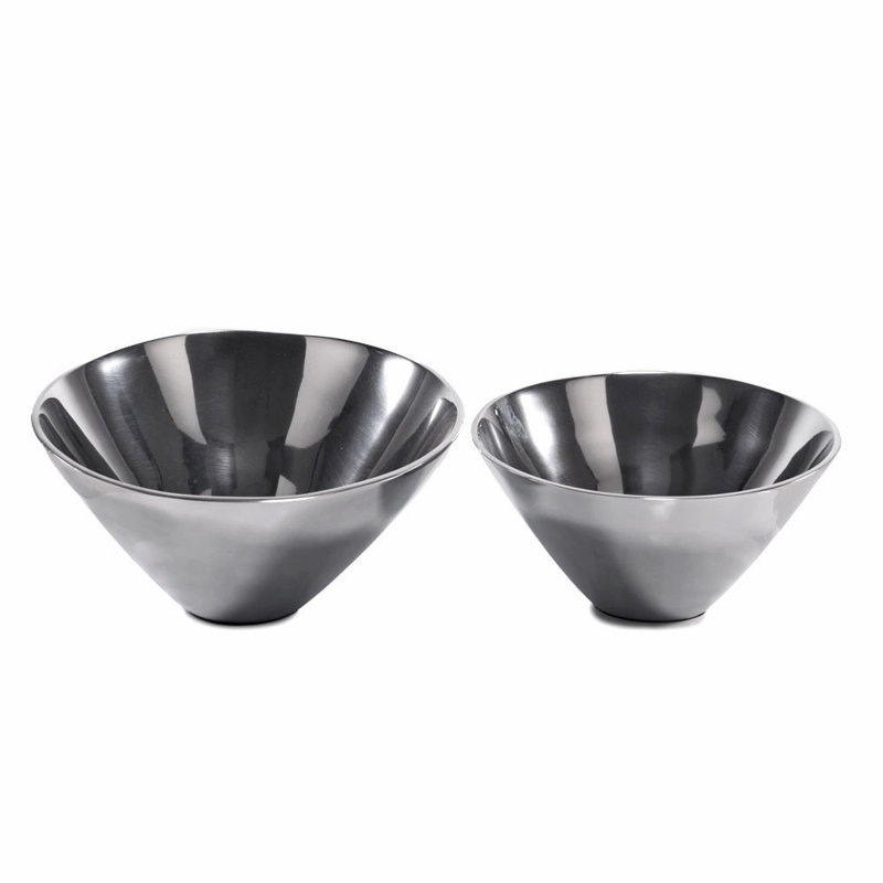 Ensemble de deux bols centraux ronds en aluminium argenté