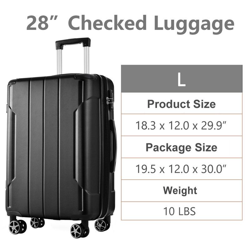 Hardshell Luggage, Black, 11.6" H x 29.5" W x 18.5 " D
