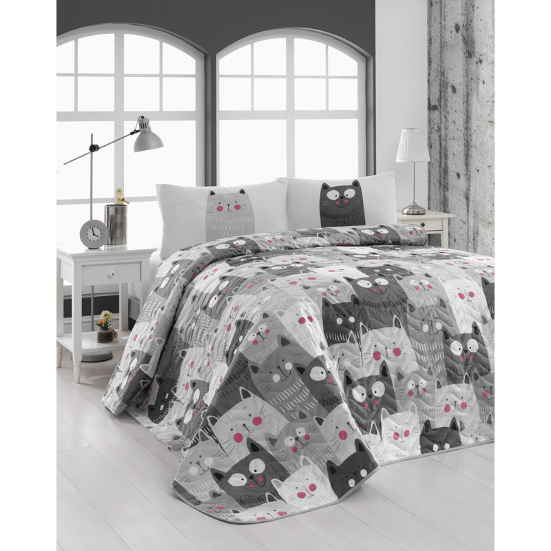Couvre-lit matelassé élégant très grand, blanc / gris / noir, 75 x 80 | Housse 65% coton / 35% polyester, rembourrage 100% fibres | Lavable à la machine, doux et confortable, 120 fils au pouce carré | Parfait pour un décor de chambre à coucher lux